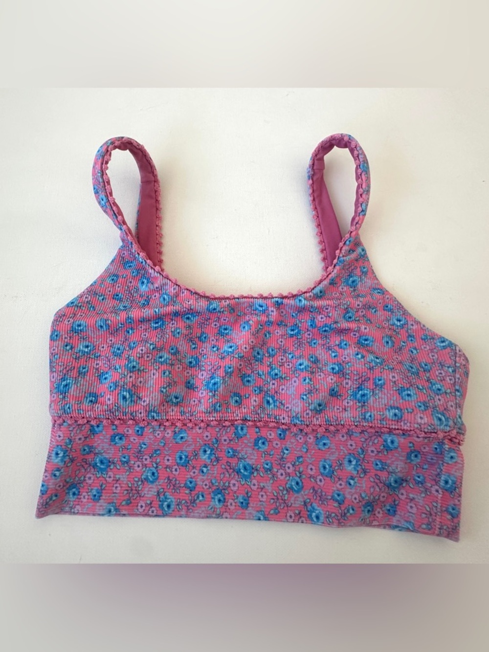 LoveShackFancy women’s Pink Crop Tank with Blue Floral Print.  Size S.
